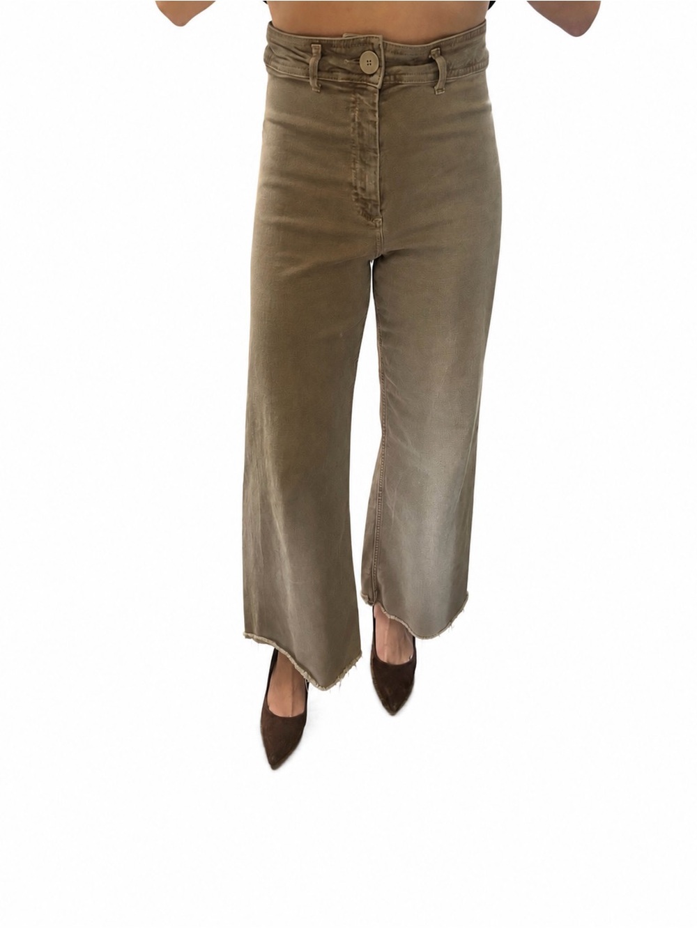 Zara High-Waist Wide Leg Frayed Hem Pants - Tab